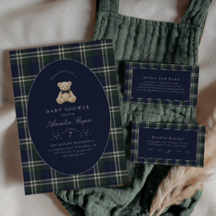 Preppy Polo Tartan Teddy Bear Boy Baby Shower Invitation