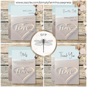Modern Beach with Heart Vellum Style Wedding Thank You Card
