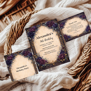 Moody Purple Gothic Floral Birthday Celebration Thank You Card