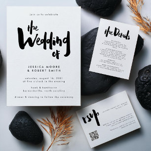 Bold Edgy Modern Black Brush Script Wedding Enclosure Card