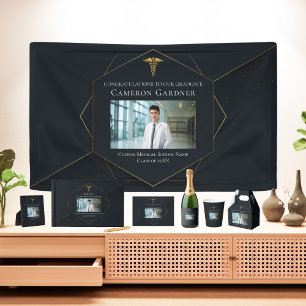 Chic Black Gold Medical School Photo Graduation Announcement