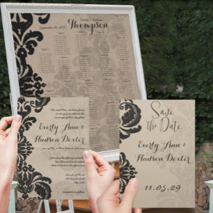 Romantic Eiffel Tower Shadows Damask Wedding Invitation