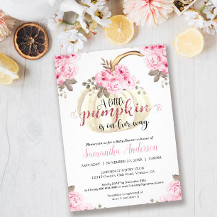 Little White Pumpkin Pink Floral Baby Shower Invitation