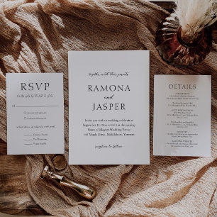Ramona Black and White Minimal Elegant Wedding Invitation