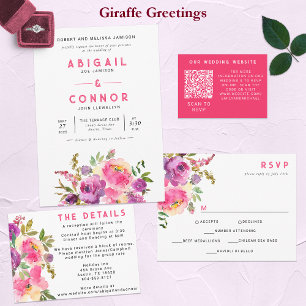 Fun Vibrant Violet Fuchsia Floral All In One Invitation