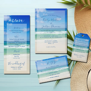 Ocean Waves Photo Chic Tropical Beach Blue Wedding Invitation