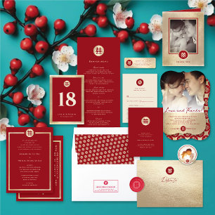 Red & Gold Double Happiness Photo Chinese Wedding Classic Round Sticker