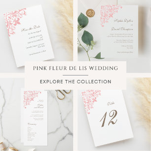 French Regency Pink Fleur de Lis Pattern Wedding Save The Date