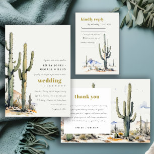 Western Boho Cactus Desert Landscape Wedding Thank You Card