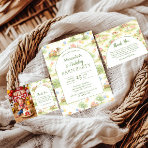 Pastel Farm Animals Barn Party 1st Birthday Invitation