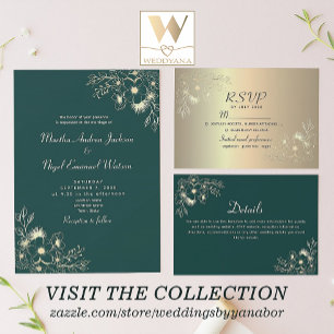 Gold and Emerald Green Wedding Place Card