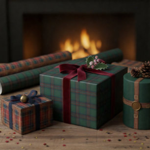 Preppy Christmas Dark Green Plaid Wrapping Paper