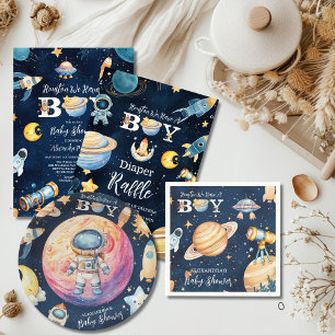 Houston We Have A Boy Outer Space Baby Shower Invitation