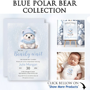 Bear Blue Winter Baby Shower Diaper Raffle Card