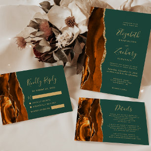 Modern Rust Agate Hunter Green Wedding Details Enclosure Card