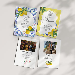 Italian Lemon Botanical Wedding Photo QR Code Save The Date