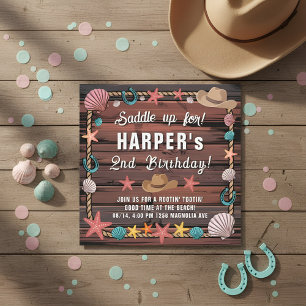 Coastal Cowgirl Western Beach Party Birthday  Invitation