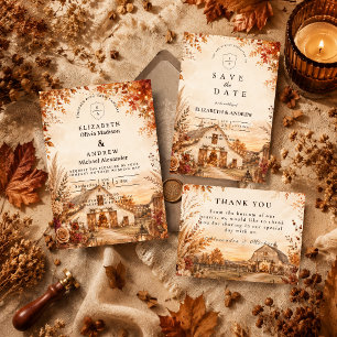 Rustic Autumn Barn Wedding Thank You Card