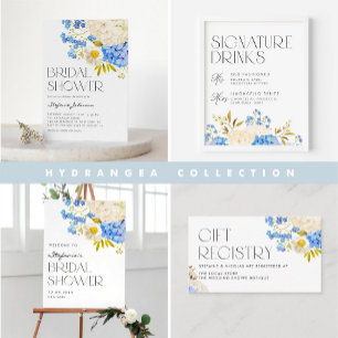 Boho Blue and White Hydrangeas Bridal Shower Invitation