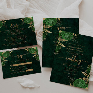 Elegant Emerald Green Gold Floral Wedding Invitation