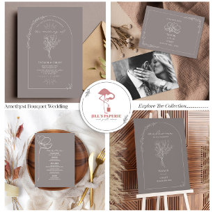 Vintage Floral Amethyst Wedding QR Code All  All In One Invitation