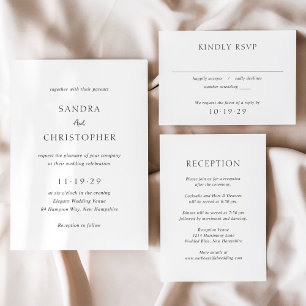 Elegant Black and White Simple Modern Wedding RSVP Card