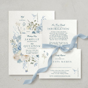 Winter Florals Classic Wedding QR CODE RSVP Invitation