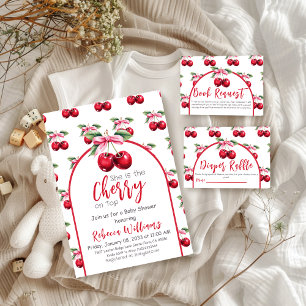 Cherry Top Coquette Bow Baby Shower Book Request Enclosure Card