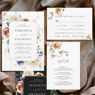Garden Floral Frame Watercolor Wedding Black Invitation