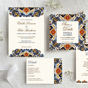 Vintage Talavera Azulejo wedding Save the Date Square Paper Coaster