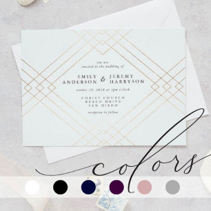 Gold Pink Elegance Diamond Geo Deco Wedding RSVP Card