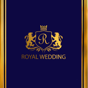 Royal Crown Blue Gold Flourishes Wedding Invitation