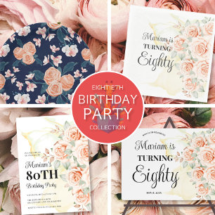 Hand Painted Pink Roses 80th Birthday Party Square Sticker