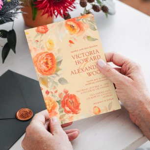 Burnt Orange Floral Wedding All In One Invitation