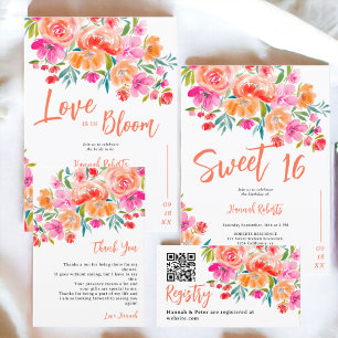 Boho orange love is in bloom floral bridal shower invitation