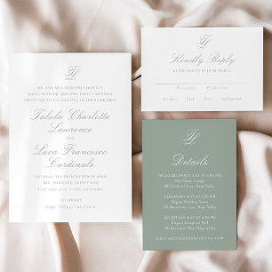 Elegant Sage Green Traditional Wedding RSVP Card