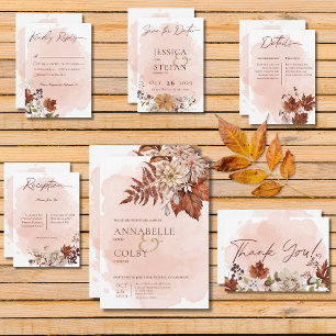 Blush Watercolor Autumn Modern Wedding Thank You Card