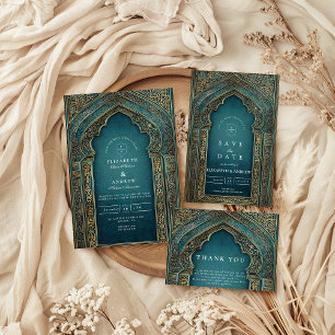Teal Archway Islamic Wedding Invitation