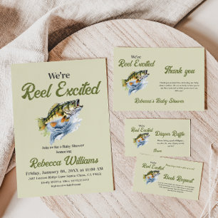 Fishing Sage Green Reel Excited Baby Shower Invitation