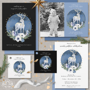 Winter Solstice Holiday Deer Blue White Christmas  Square Sticker