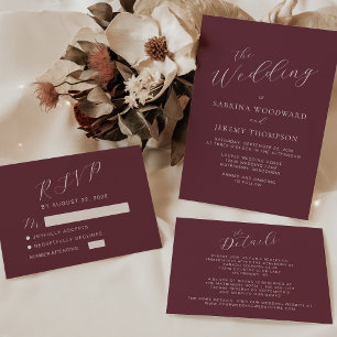 Modern Calligraphy Burgundy Wedding RSVP Card