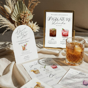 Elegant Watercolor Cocktails Wedding Bar Menu Poster