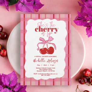 Cherry on Top Bridal Shower Hand Drawn Pink Red  Classic Round Sticker