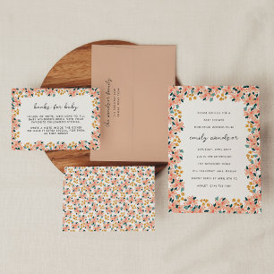 Fuchsia Pink Watercolor Floral Garden Baby Shower Invitation