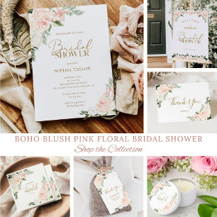 Blush Pink Floral Bridal Shower Thank You Card
