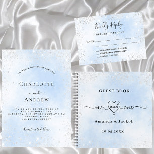 Light blue sky silver budget wedding invitation
