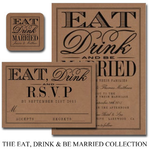 Eat, Drink & Be Married Rustic Kraft Wedding Invitation