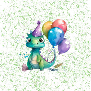 Watercolor Dinosaur Balloons Boy Birthday Party Paper Plate