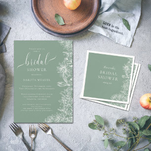 Elegant Sage Green White Floral Bridal Shower Napkin
