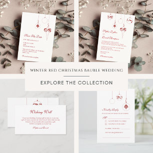 Winter Red Christmas Bauble Ornaments Wedding Invitation